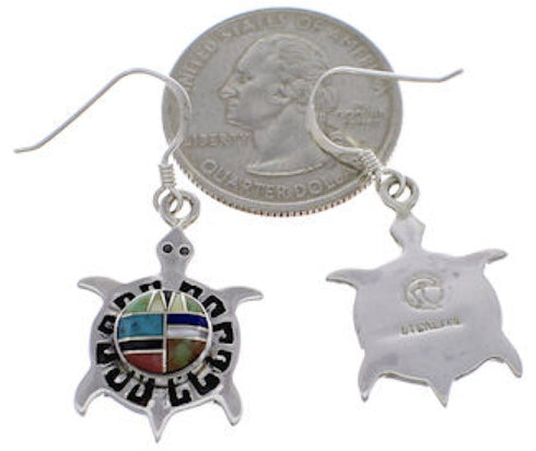 Southwest Multicolor Turtle Silver Hook Dangle Earrings PX32003